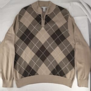 Geoffrey Beene Tan Argyle 1/4 Zip Sweater XXL